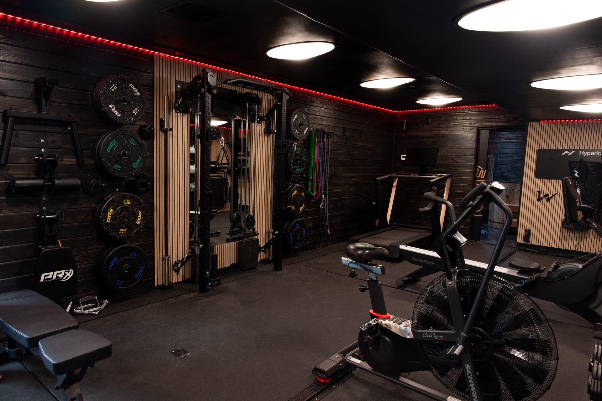 Gym trailer equipment layout and interior training area
