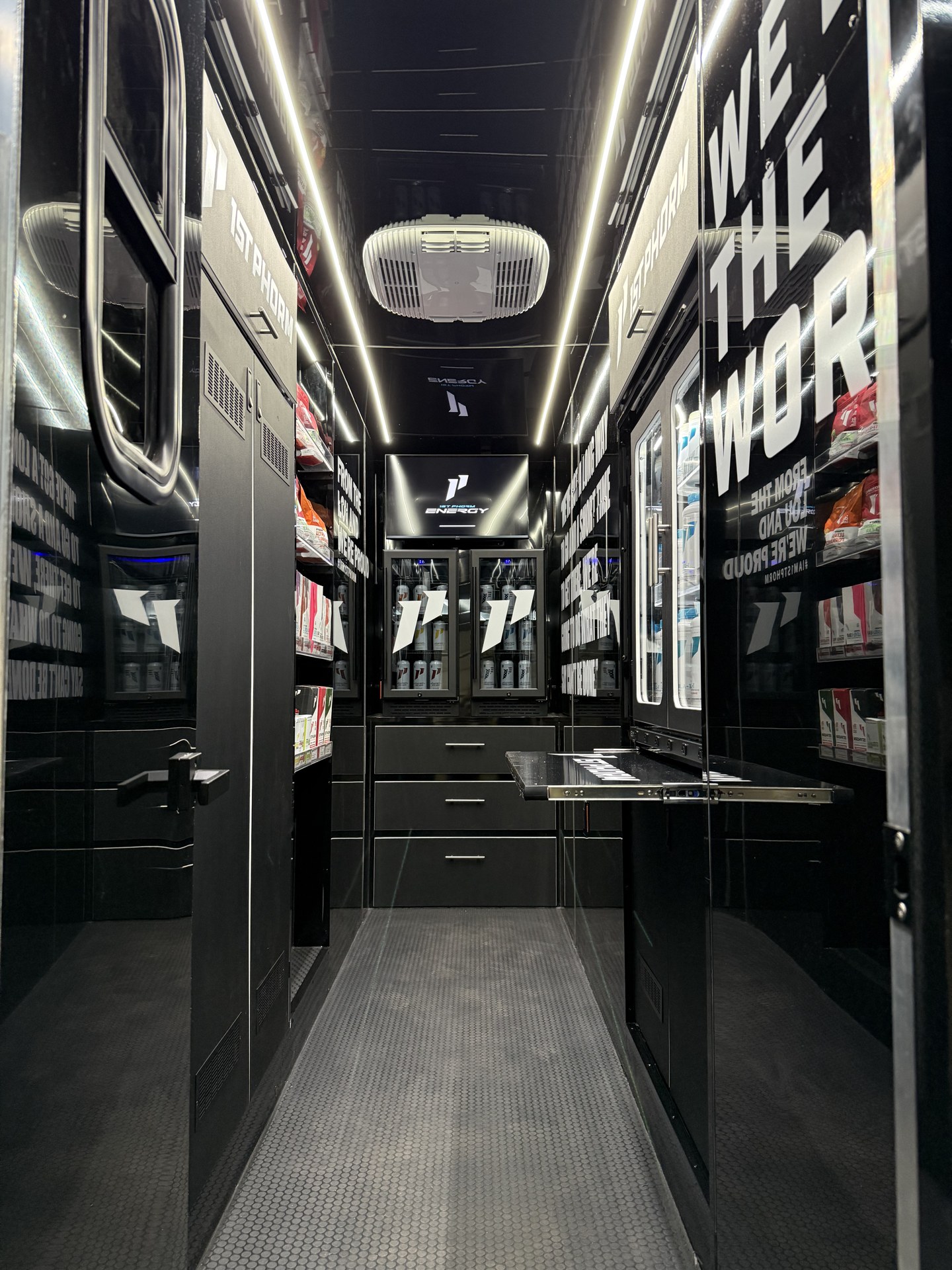 Fit Truk 3.0 interior, branded product shelves and beverage refrigerators