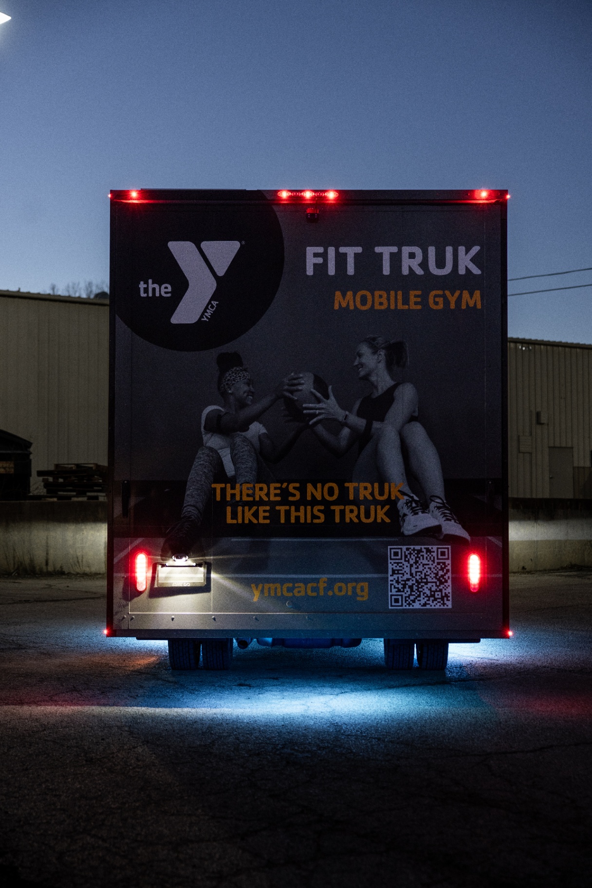 Closed rear of the Fit Truk with YMCA of Central Florida graphics